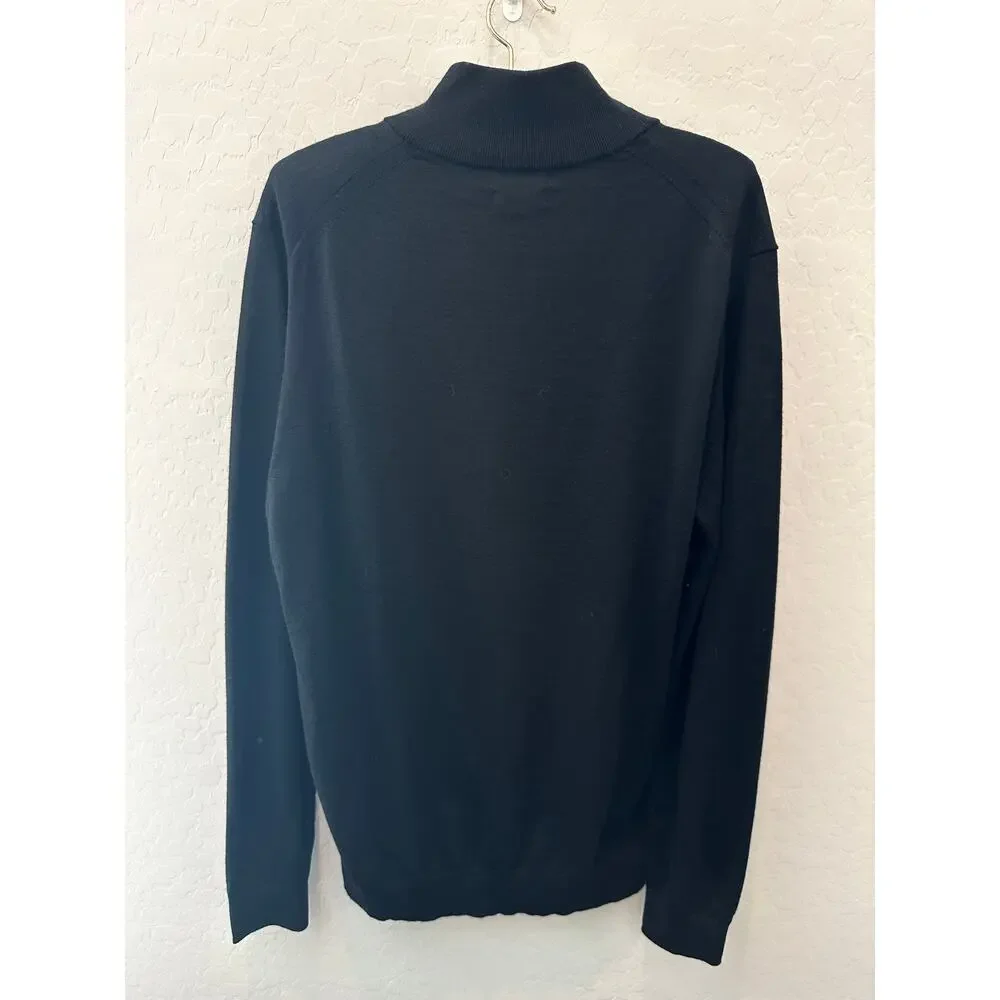 MASSIMO DUTTI Men’s Merino Wool Black Quarter Zip Mock Neck Sweater Large